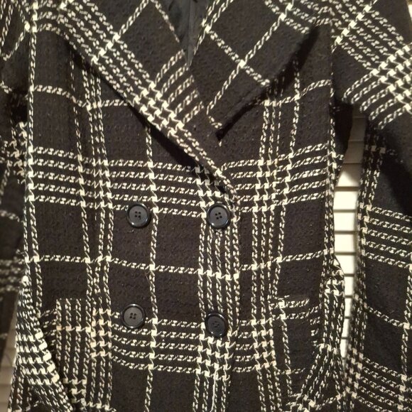 Wrapper Womens Large Black & White Plaid Double Breasted Coat Y2K Outdoor Preppy - Picture 2 of 5